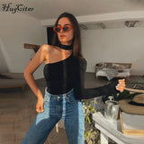 Hugcitar cotton halter one shoulder sexy bodysuit women new fashion 2019 winter spring solid bodycon casual long sleeve body