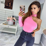 Hugcitar cotton halter one shoulder sexy bodysuit women new fashion 2019 winter spring solid bodycon casual long sleeve body